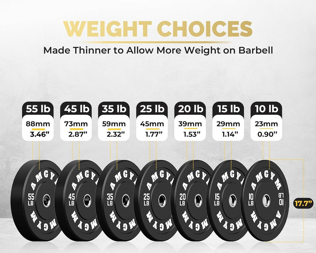 2 Inch Bumper Plates，10-500Lbs，Barbell Rubber Olympic Weight Plates Set for Home Gym, Strength Training & Weight Lifting, Multiple Options Colors