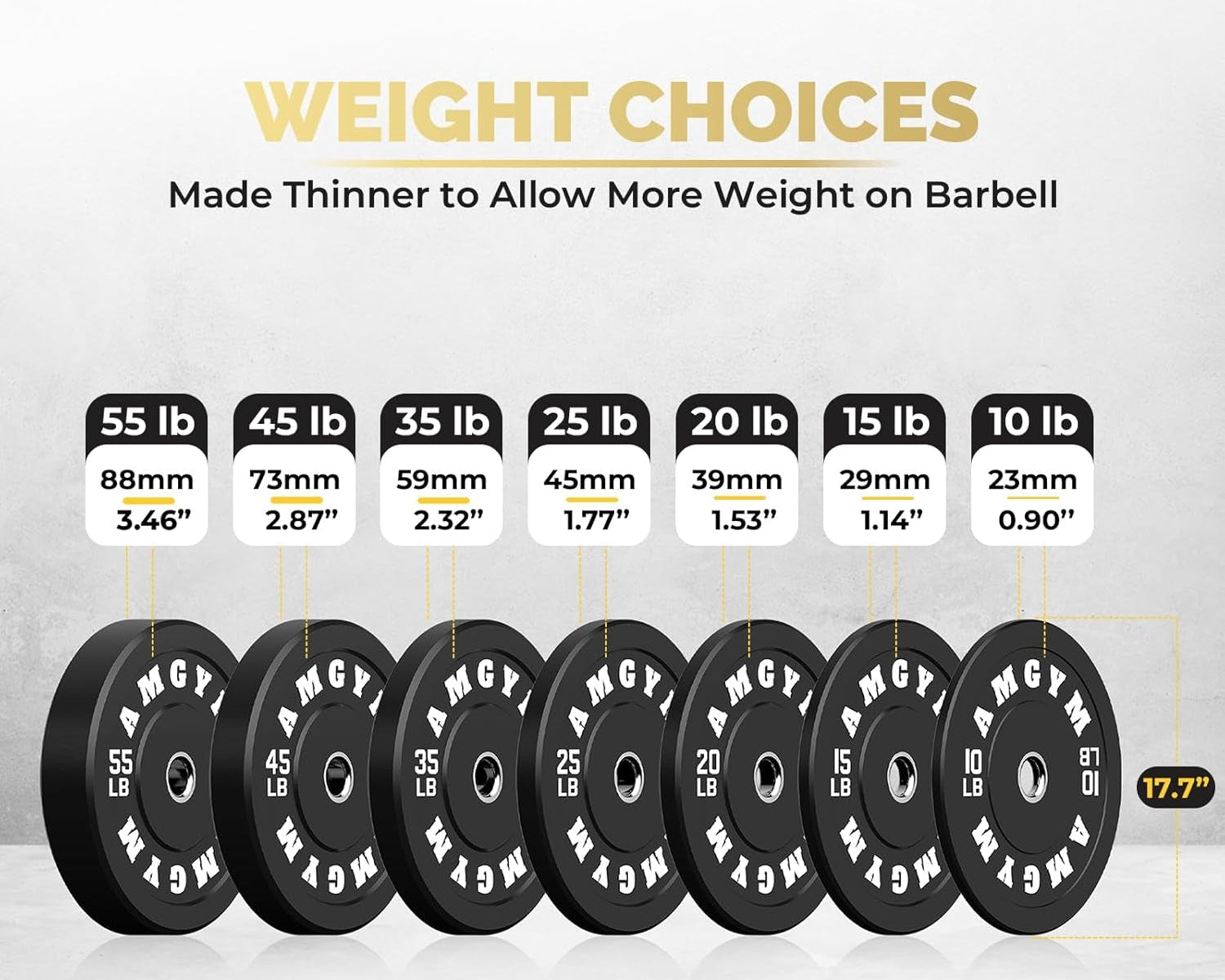 2 Inch Bumper Plates，10-500Lbs，Barbell Rubber Olympic Weight Plates Set for Home Gym, Strength Training & Weight Lifting, Multiple Options Colors